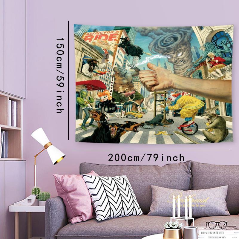 Surreal Urban Chaos Pattern Tapestry, Aesthetic Wall Hanging Decor, Polyester Tapestry for Bedroom Home Office Decor, Home Accessories