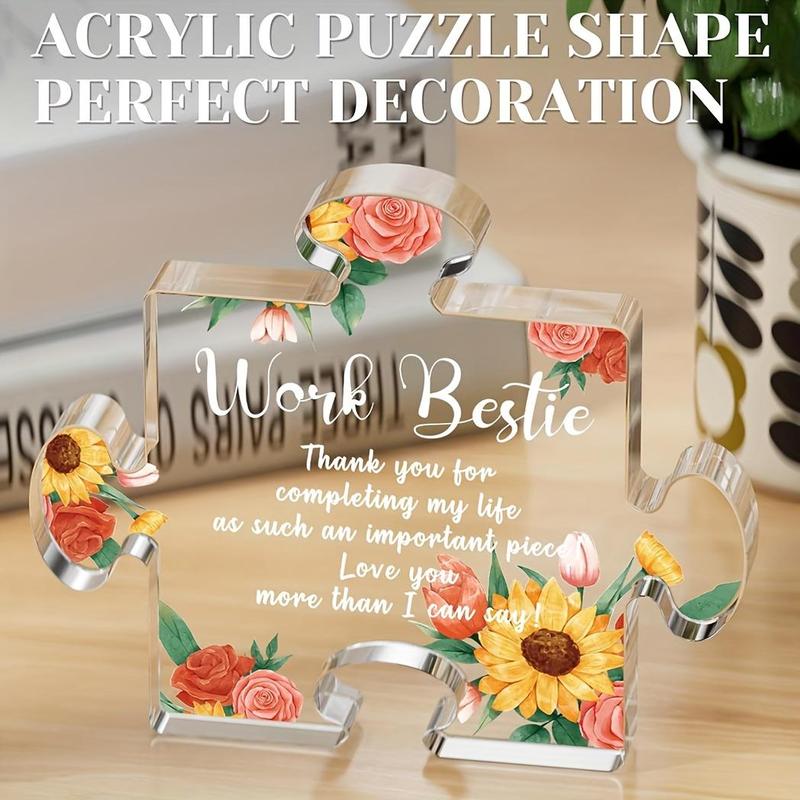 Floral Pattern Acrylic Puzzle Plaque, Creative Thank You Gift for Work Best Friend, Office Desk Decoration for Home Desktop Living Room School