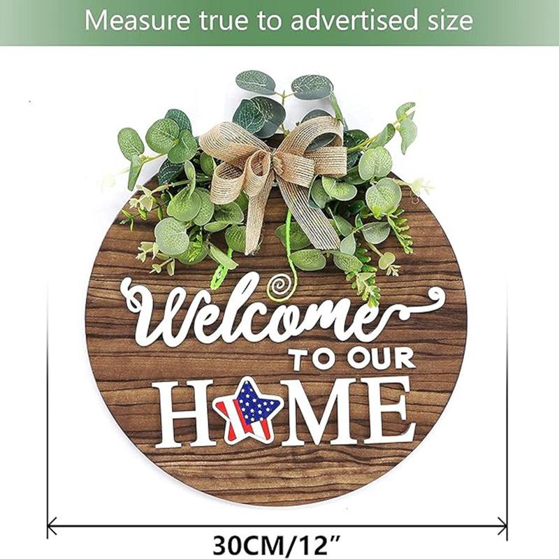 Wooden Welcome Sign, 1 Count Round Welcome Sign for Front Door, Farmhouse Door Hanging Decor for Living Room Bedroom Garden Balcony