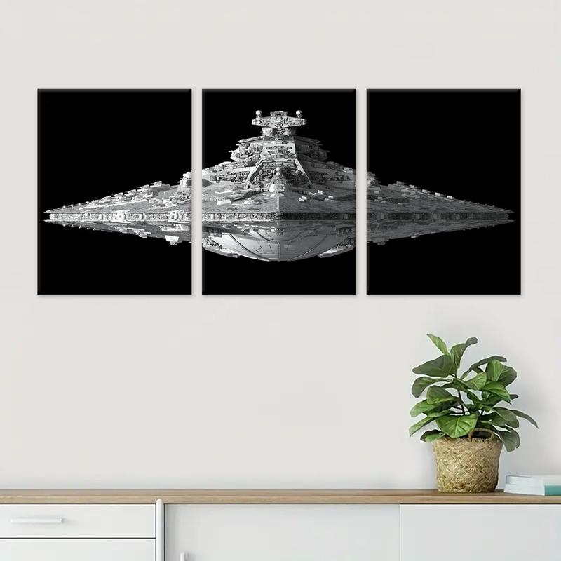 Wooden Framed Canvas Painting, 3 Counts set Modern Dream Spaceship Pattern Wall Art, Wall Decor for Home Living Room Bedroom Office