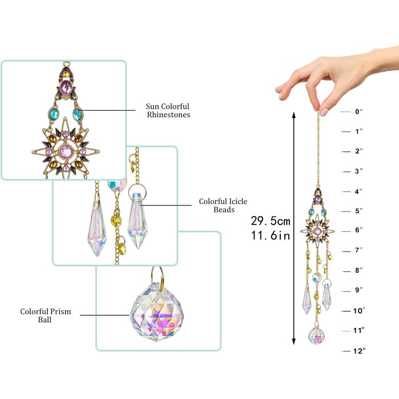 Hanging Sun Catchers with Crystals, Glass Icicle Prisms Rhinestones Suncatcher, Rainbow Maker Pendant Indoor Window Home Decor Gift Ornaments Hangable Decoration