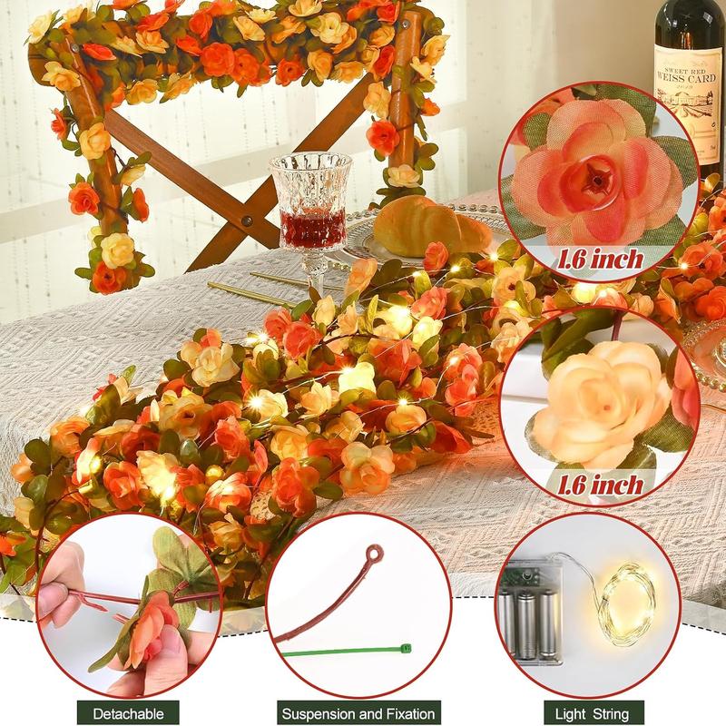 Flower Garland Rose Vines, 5 Strands 41Ft Flowers Vines For Bedroom With 33 Ft 100 Led String Lights, Rose Flower Garland Decoration, Rose Floral Garland For Room Table Wedding Decor