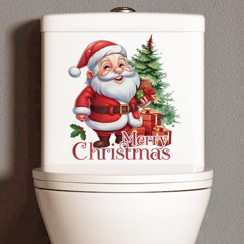 Santa Claus Pattern Toilet Sticker, 1 Count Self Adhesive Toilet Lid Decal, Merry Christmas Decoration, Bathroom Decorative Sticker for Home, Hotel, Dormitory