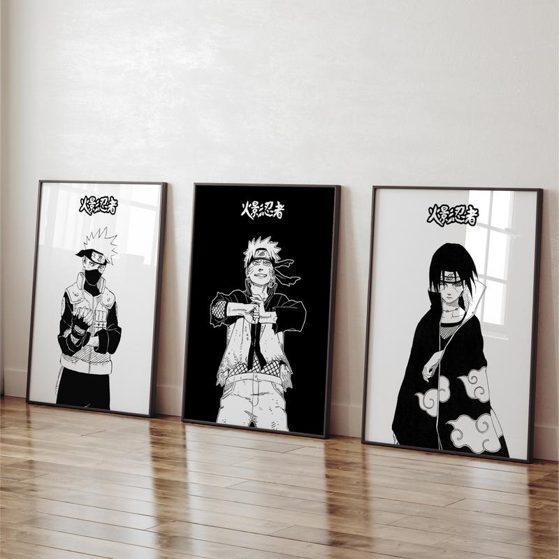 Naruto Posters 3 Piece Set Manga Art Anime Wall Print Minimalist Painting set of 3 Gallery colorful Art Naruto, Itachi, Kakashi Hatake, No Frame