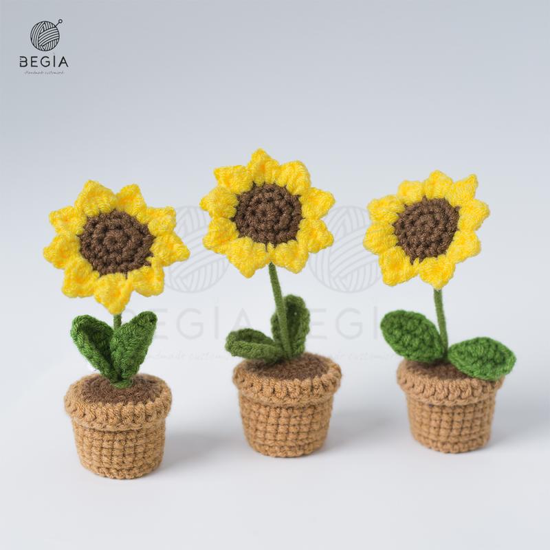 Handmade Crochet Sunflower & Tulip Bouquet – Flowerpots for christmas 2024 ornament Graduation，Black Friday Gifts Fruit Plants Decoration Floral