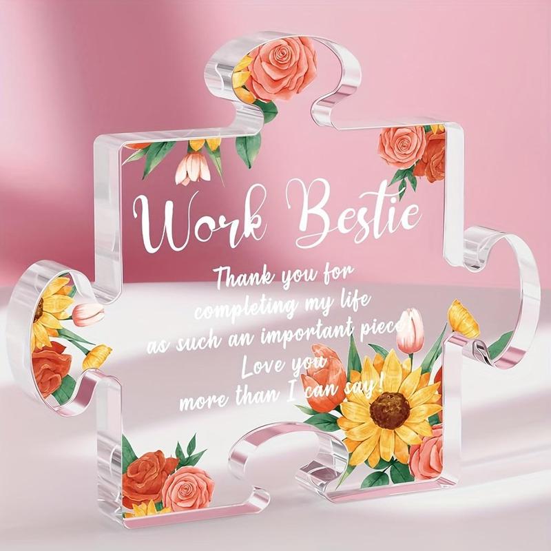 Floral Pattern Acrylic Puzzle Plaque, Creative Thank You Gift for Work Best Friend, Office Desk Decoration for Home Desktop Living Room School