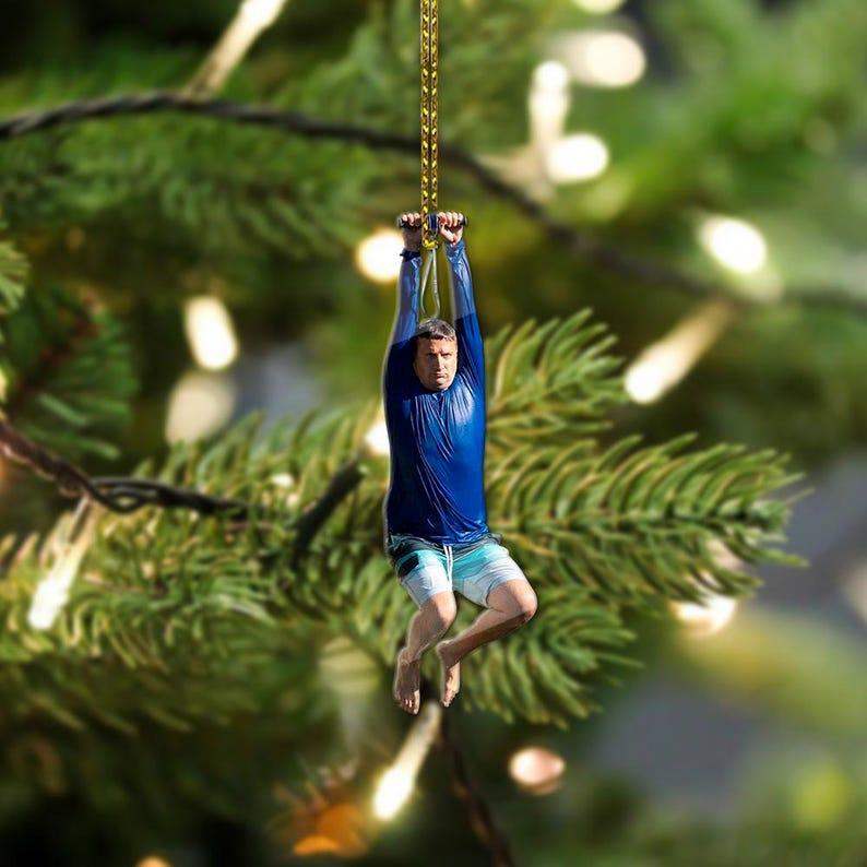 GlitterPinkCamo Tim Robinson on a Zipline ITYSL Funny Meme Gift Christmas Tree Hanging Ornament; Meme Xmas ornament decor, funny sign decor; ITYSL Fan gift