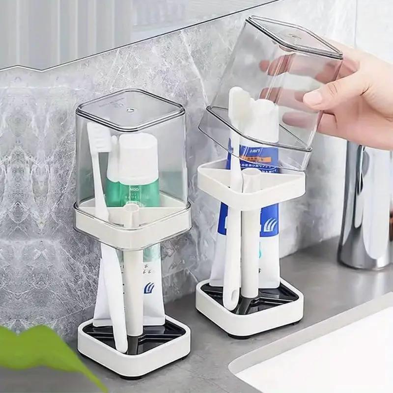 Toothbrush Holder with Cover, 1 Set 3 Slots Toothbrush and Toothpaste Holder, Bathroom Counter Organizer for Electric Toothbrushes, Floss, Razors for Family