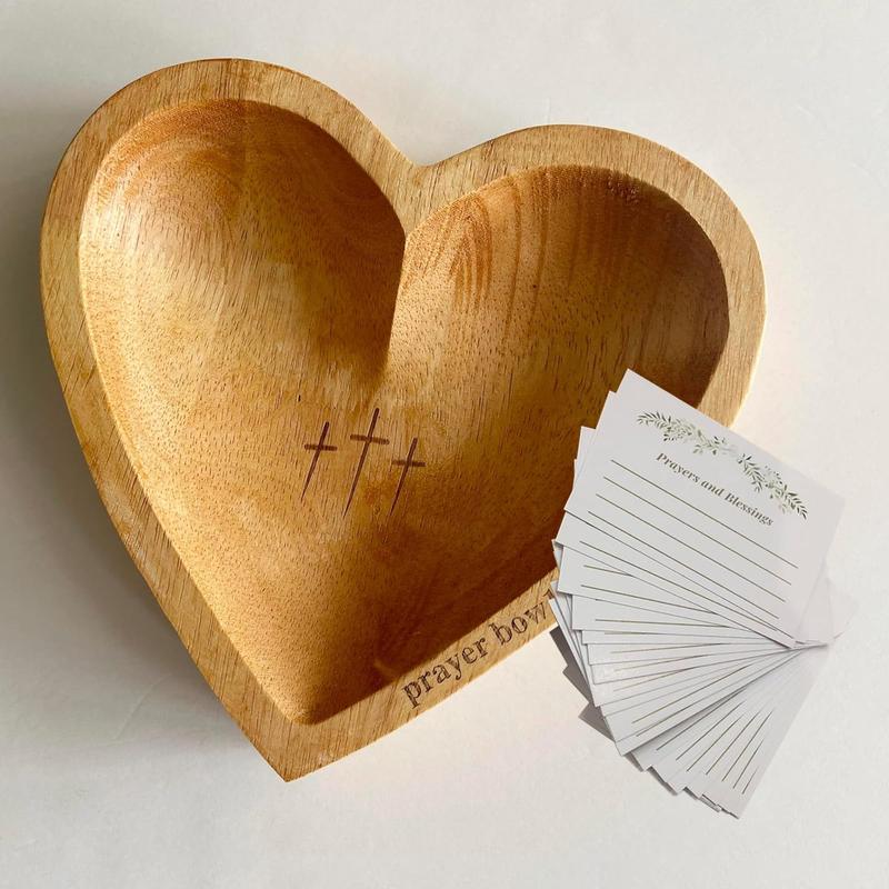 Prayer bowl with card, Christian gift for women, wooden heart shaped decorative bowl, religious gift Christian gift congregation gift