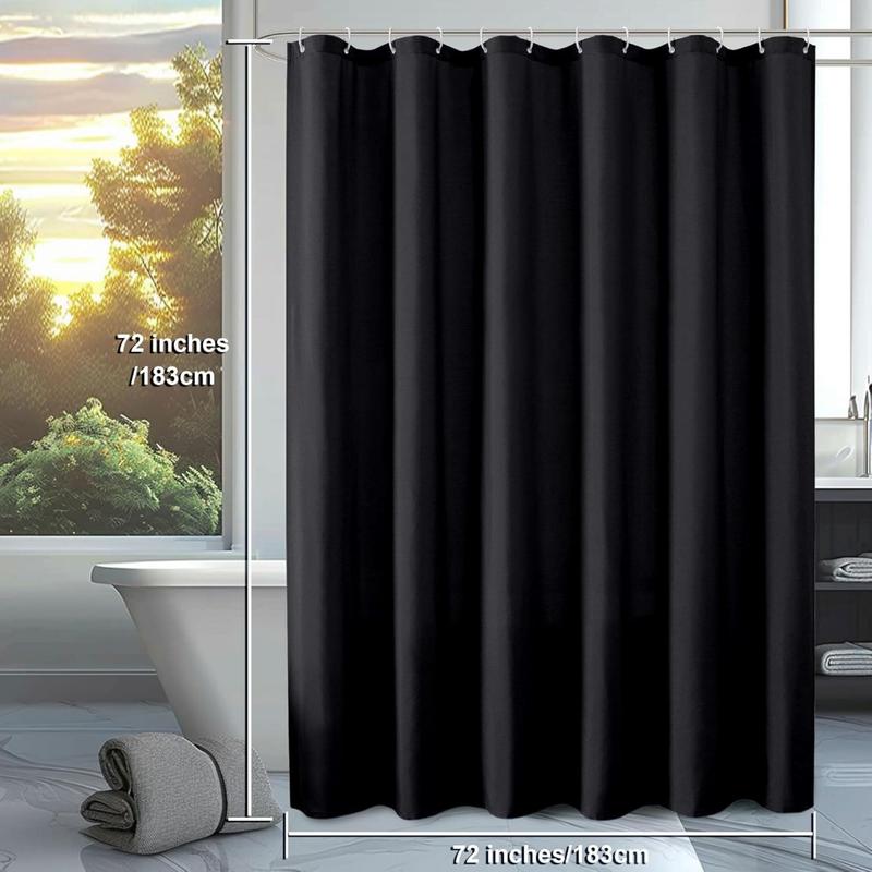 Solid Black Shower Curtain for Bathroom,Fabric - Soft Cloth,Water Repellent, Machine Washable Shower Curtain Set with 12 Hooks, Grommets Top, 72Wx72L