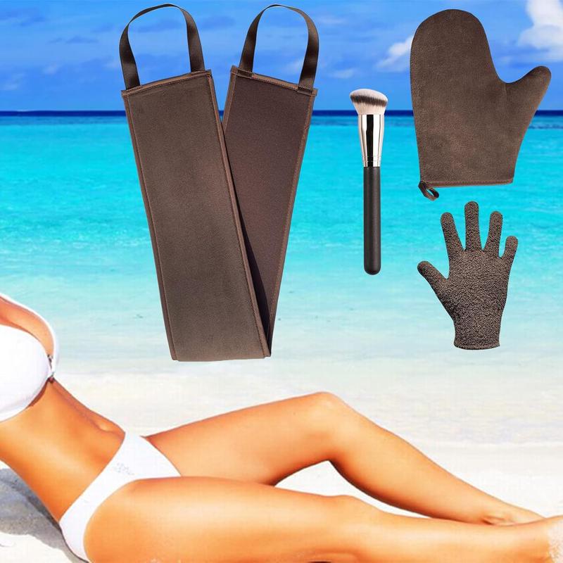 Self Tanning Mitt Applicator Kit, Includes Velvety Self Tanner Mitt, Back Tanning Applicator, Exfoliating Glove, Angled Self Tanner Brush for Sunless Tan Lotion Mousse Gel (Bronze, 4 Pack)