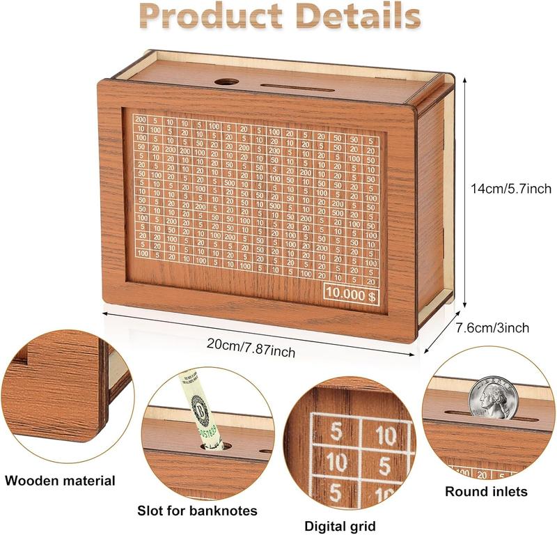 Cash Vault Wooden Savings Box for Real Money – 10000 Dollar. Perfect for 10k Savings Challenge.10000 Savings Challenge Box, Wooden Savings Box 10,000 Dollar, Wooden Money Box for Cash 10000.