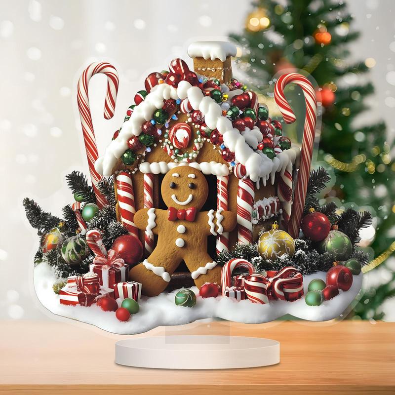 Gingerbread House Design Acrylic Ornament, 1 Count Cartoon Themed Desktop Decoration, Festive Decorations for Home Living Room Bedroom