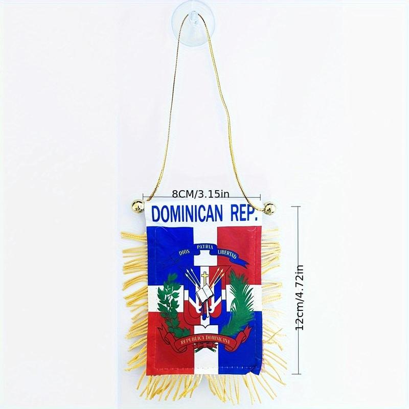 Dominican Republic Fringy Window Hanging Flag, Mini Flag Banner with Suction Cup, Hanging Decorative Flag, Festive & Party Supplies