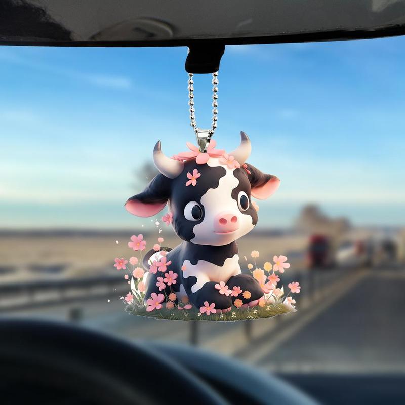 Cute Cow Design Hanging Ornament, 1 Count Waterproof Acrylic Hanging Decor, Window Hanging Pendant, Home Decor Supplies, Car Decor