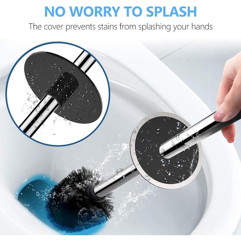 Toilet Brush, Compact Size Toilet Bowl Brush and Holder Toilet Brushes for Bathroom with 304 Stainless Steel Handle Toilet Cleaner Brush with Durable Scrubbing Bristles, Splash-Proof