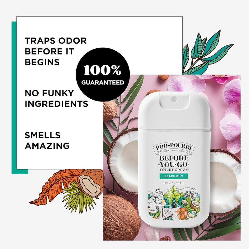 Poo-Pourri Before-You-Go Toilet Spray, Beach Bum, Coconut Orchid Toasted Praline Scented , 1 Fl Oz Travel Size Bowl Fragrance Freshener