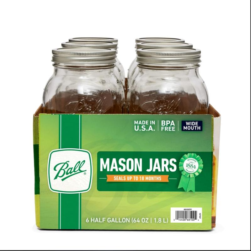 (2 pack) Glass Mason Jar W Lid & Band, Wide Mouth, 64 Ounces, 6 Count Bottles Tin