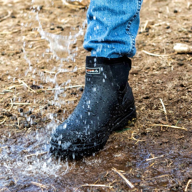 Hisea Men's Chelsea Rain Boots, Rubber Booties, Waterproof and Durable, Warm and Mud-Proof, Suitable for Outdoor Gardening Work