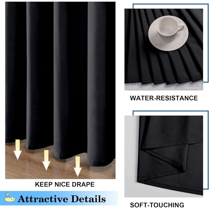 Solid Black Shower Curtain for Bathroom,Fabric - Soft Cloth,Water Repellent, Machine Washable Shower Curtain Set with 12 Hooks, Grommets Top, 72Wx72L