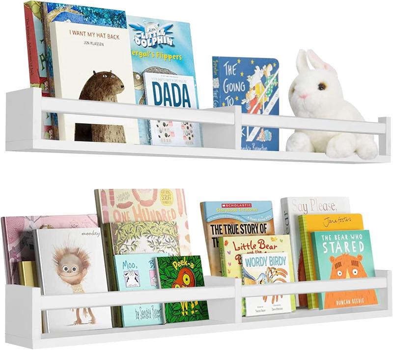 Nursery Book Shelves 32 Inches White Set of 2,Floating Wall Bookshelves for Kids,Nursery Shelves for Bookshelf Wall,Kids Bookshelf(Set of 2 White) Decor Kitchen