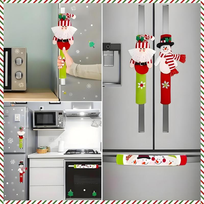 Christmas Themed Refrigerator Handle Cover, 3 Counts set Snowman & Santa Claus Design Refrigerator Door Handle Cover, Kitchen Appliance Decoration Set for Festival Party Holiday