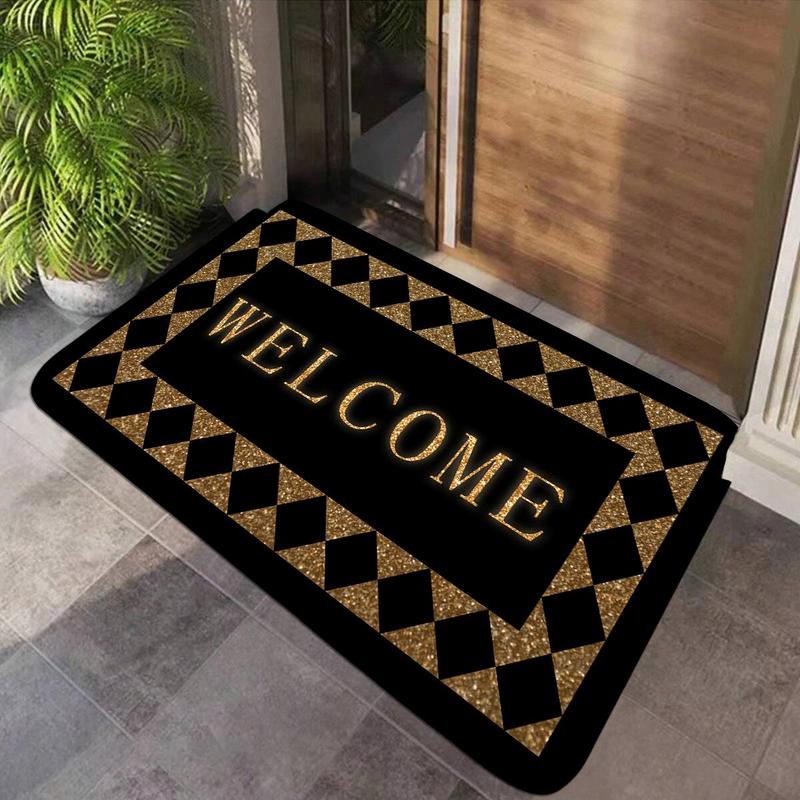 Welcome Letter Pattern Bath Mat, 1 Count Non-slip Soft Absorbent Bath Mat, Bathroom Mat for Home Bathroom Kitchen Entry