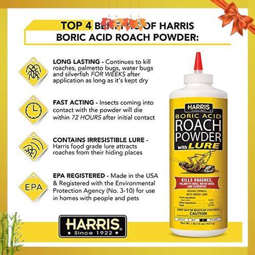 HARRIS Boric Acid Roach and Silverfish Killer Powder w Lure for Insects (16oz)