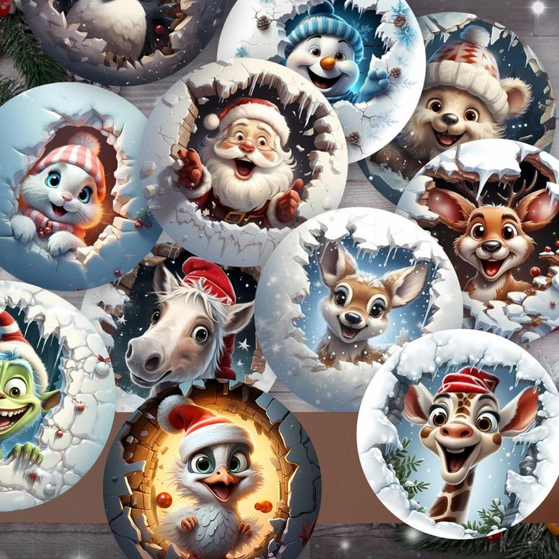 Christmas Cartoon Animal Pattern UV DTF Transfer Sticker, 20pcs pack Self Adhesive Decorative Sticker, Christmas Decorative Sticker for Coffee Cup, Glass Jar