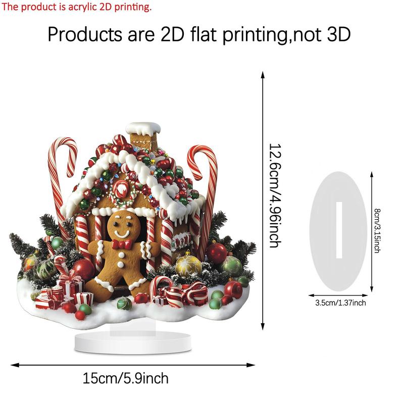 Gingerbread House Design Acrylic Ornament, 1 Count Cartoon Themed Desktop Decoration, Festive Decorations for Home Living Room Bedroom