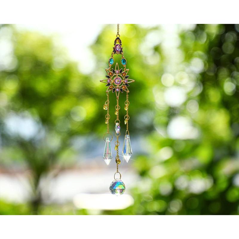 Hanging Sun Catchers with Crystals, Glass Icicle Prisms Rhinestones Suncatcher, Rainbow Maker Pendant Indoor Window Home Decor Gift Ornaments Hangable Decoration