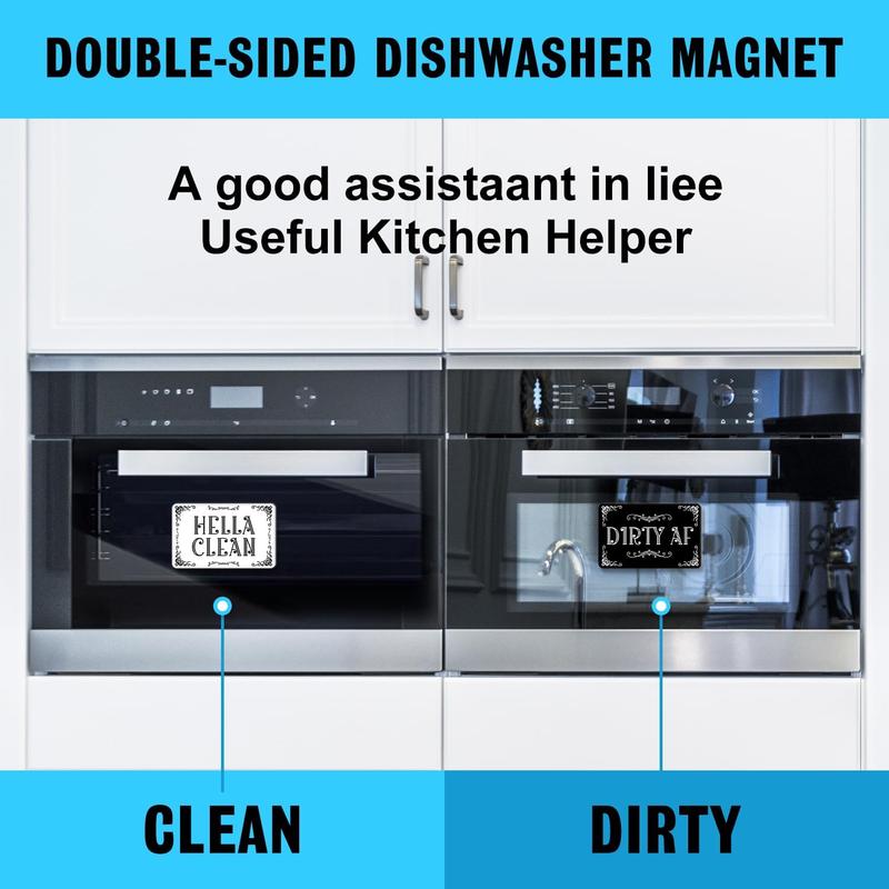 Funny Clean Dirty Dishwasher , Refrigerator Washing Machine  Double Sided Kitchen Reversible Dish Washer Sign, Apartment Kitchen Accessories Decor  (Black White Wreath)