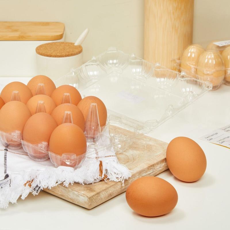 48x Egg Cartons for 1 Dozen Chicken Eggs, Clear Reusable Containers with Labels