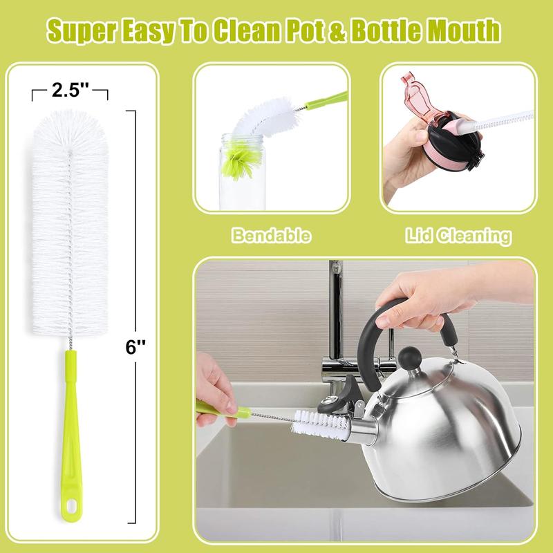 Bottle Cleaning Brush Set - Long Handle Bottle Cleaner for Washing Narrow Neck Beer Bottles, Sports Water Bottles with Straw Brush