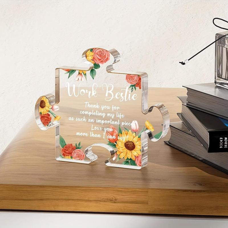 Floral Pattern Acrylic Puzzle Plaque, Creative Thank You Gift for Work Best Friend, Office Desk Decoration for Home Desktop Living Room School