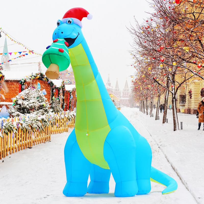 Christmas Dinosaur Eat Christmas Tree 10FT Inflatables Outdoor Decorations with LEDs