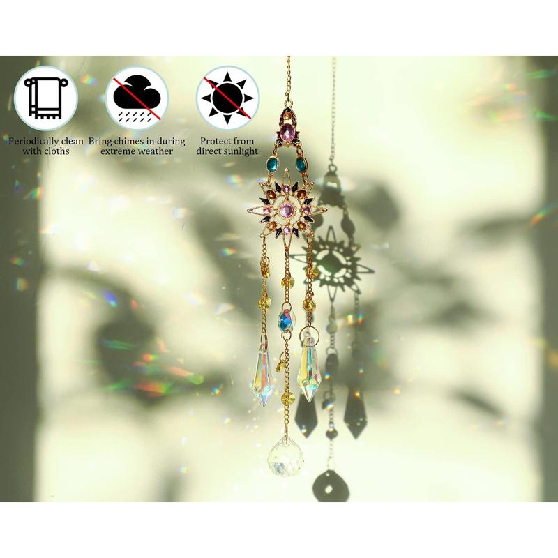 Hanging Sun Catchers with Crystals, Glass Icicle Prisms Rhinestones Suncatcher, Rainbow Maker Pendant Indoor Window Home Decor Gift Ornaments Hangable Decoration