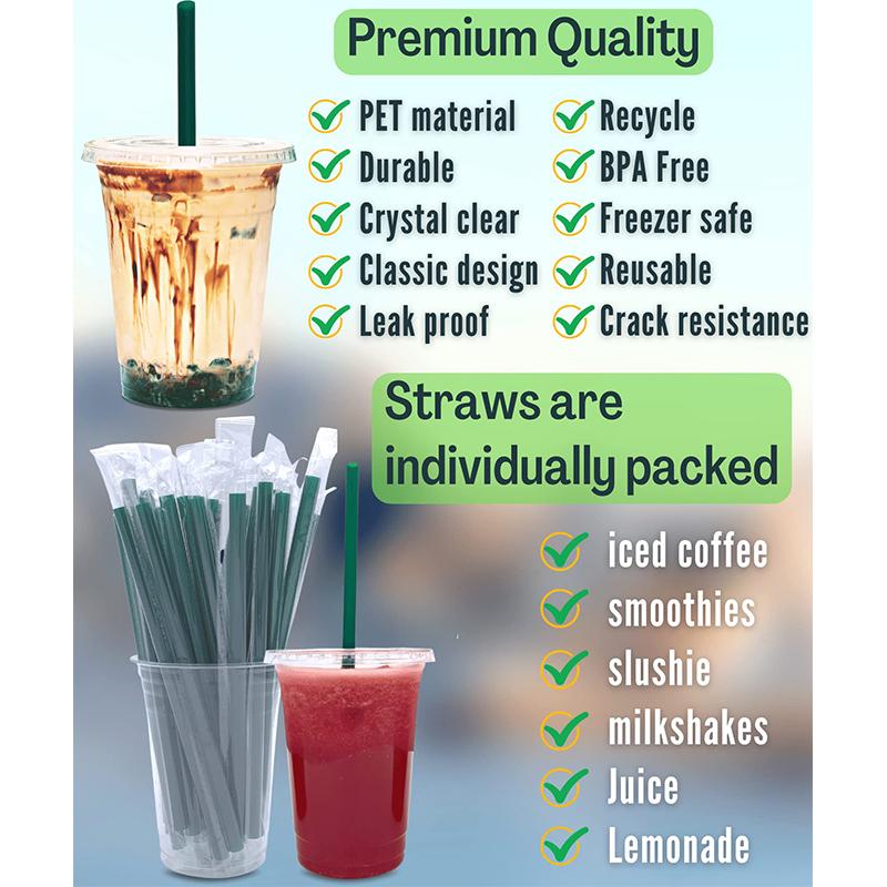 25 Sets of 16 oz Clear Plastic Cups with Lids and Straws, Disposable Drinking Cups for Cold Drinks, Iced Coffee, Milkshakes, Smoothies.