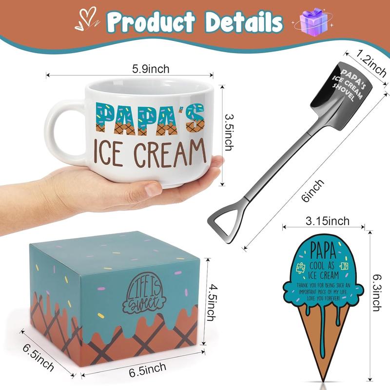 YEUYUQIU Papa Christmas Gifts from Granddaughter Grandson - Birthday Gifts for Papa from Grandchildren, Papa's Ice Cream Bowl Shovel Set Present, Ideal Fathers Day Christmas Gift for Papa Grandpa