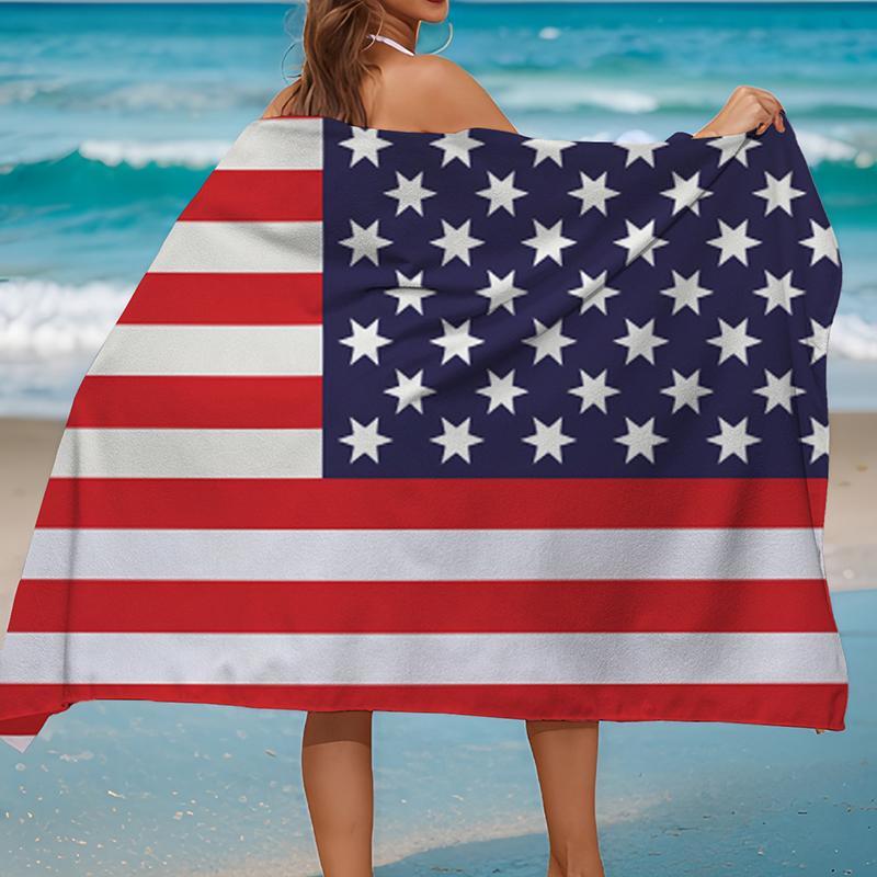 American Flag Pattern Beach Towel, 1 Count Super Water Absorbent Comfortable Swimming Towel, Fashionable Swimming Pool Towel, Beach Accessories, Holiday Gift