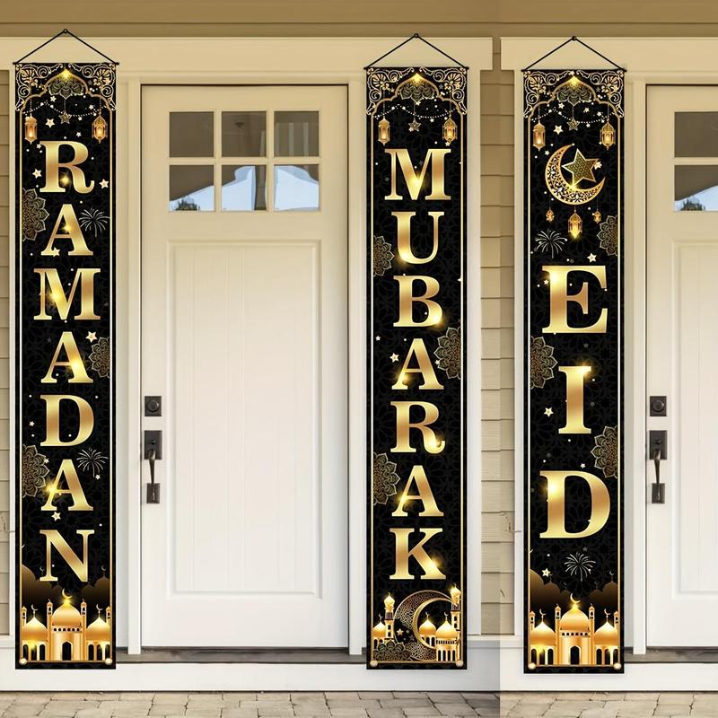 Eid Al Adha Door Banner, 3 Counts set Door Hanging Banner, Eid Mubarak Door Banner, Festival Decoration for Home, Festive & Party Supplies