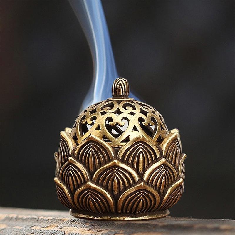 Vintage Lotus Design Incense Burner, 2pcs Mini Hollow Incense Holder, Desktop Ornament for Home Living Room Bedroom