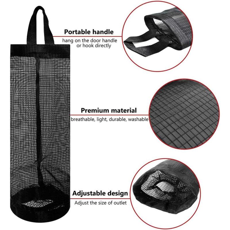 Trash Bag Holder Set, 4pcs set Including 2 Storage Bags & 2 Wall Hooks, Mesh Hanging Storage Dispenser Set