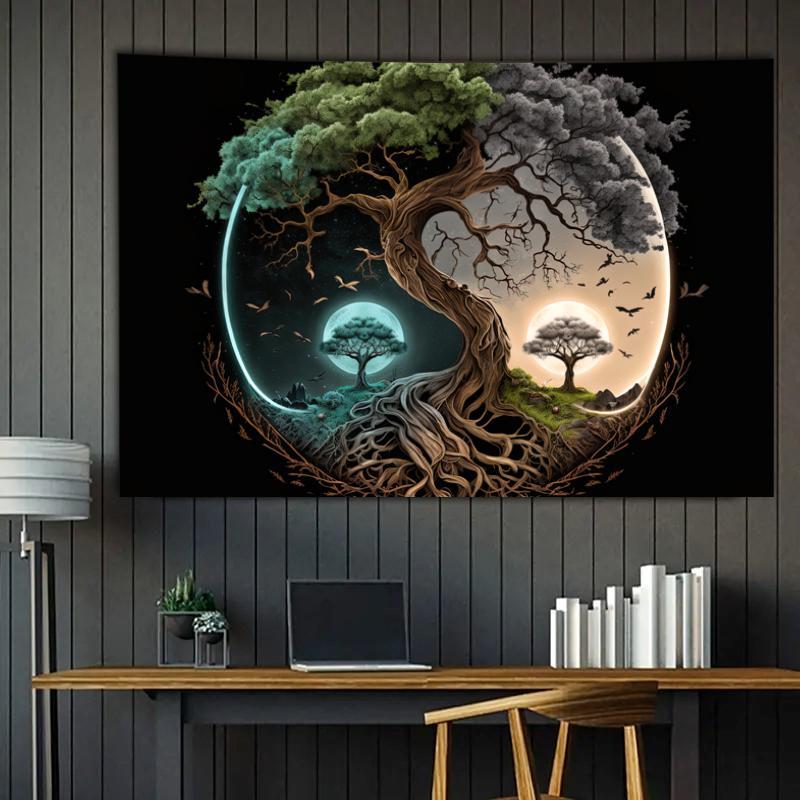 Decorative Tree Pattern Tapestry, 1 Count Modern Hanging Blanket with Hanging Clips, Wall Art Poster for Home Bedroom Living Room