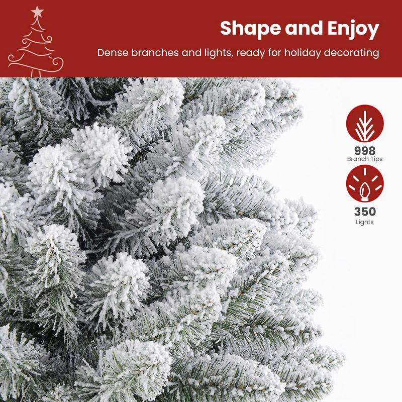 7.5ft Prelit Snow Flocked Artificial Holiday Christmas Tree w  Remote (), 470 Pre-Lit Multi-Color RGB Lights, Full Snow Branch Tips for Xmas Holiday Decoration