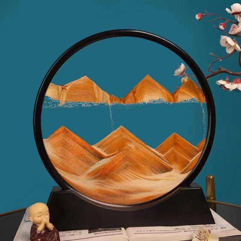 Round Glass Dynamic Sand Art Craft, 1 Count 3D Dynamic Sand Art Liquid Motion, Moving Sand Art Picture, Home Decor