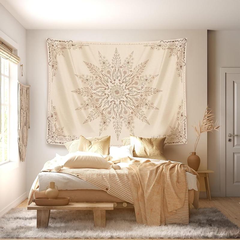 Floral Tapestry-Flower Aesthetic Tapestry-Hippie Wall Hanging Boho Tapestry-Small Mandala Room Decor-Tapestries for Bedroom Living Room Dorm(Flaxen, 35.40