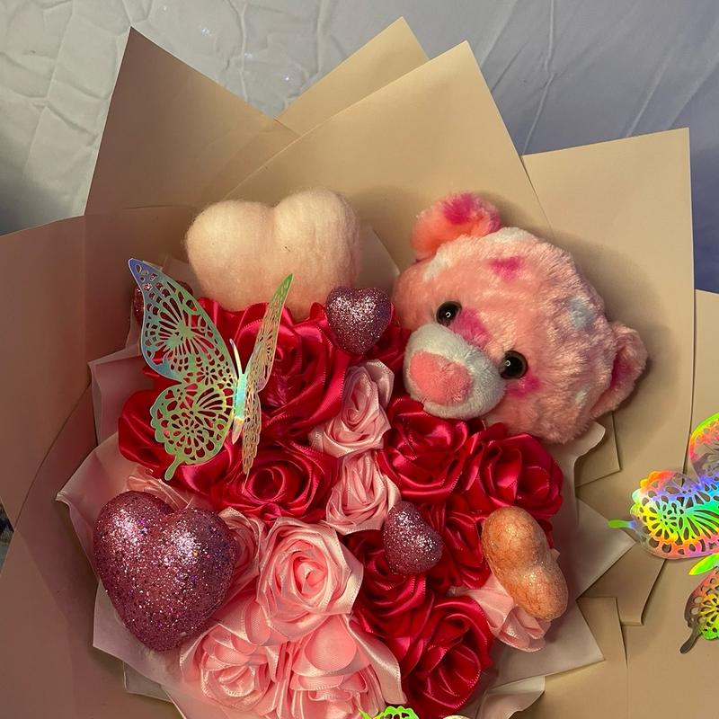 Valentines day eternal rose bouquets with teddy bear Decor Decorative