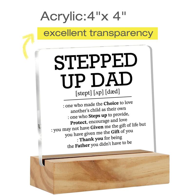 Gifts for Stepdad Stepfather Bonus Dad, Stepped up dad Definition Desk Decor Acrylic Desk Plaque Sign with Wood Stand Home Office Desk Sign Keepsake Step Dad Father's Day Present Wooden Decorative