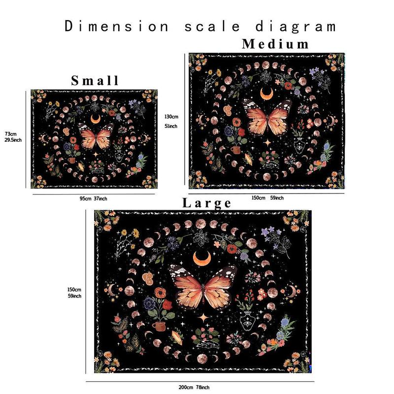 Butterfly & Floral & Moon Design Tapestry for Room Decor, 1 Count Creative Hanging Background, Bohemian Style Hanging Wall Art for Home Bedroom Living Room, Home Decor, Bedroom Decor